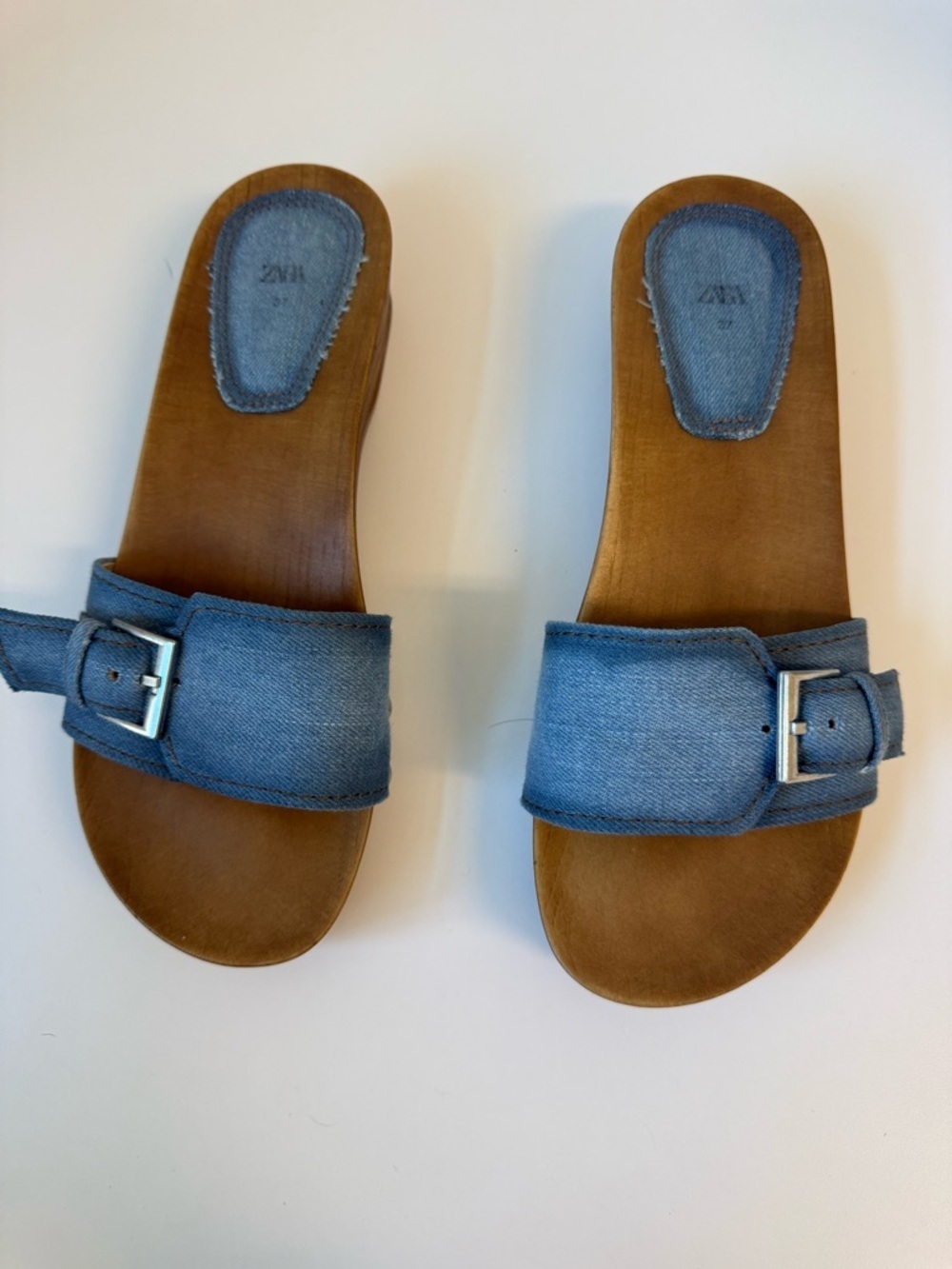 Zara Denim Buckle Slide Sandals. Size 7. Excellent Condition.
